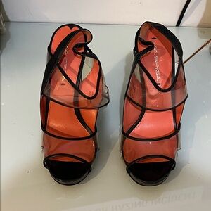 Via Spiga Black and LUCITE Strappy Heels- NEVER WORN!